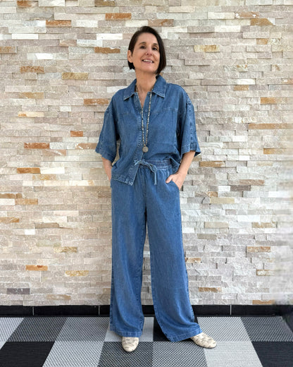 1/2 Arm Bluse HILLI in Jeans Optik Sunlight Blue