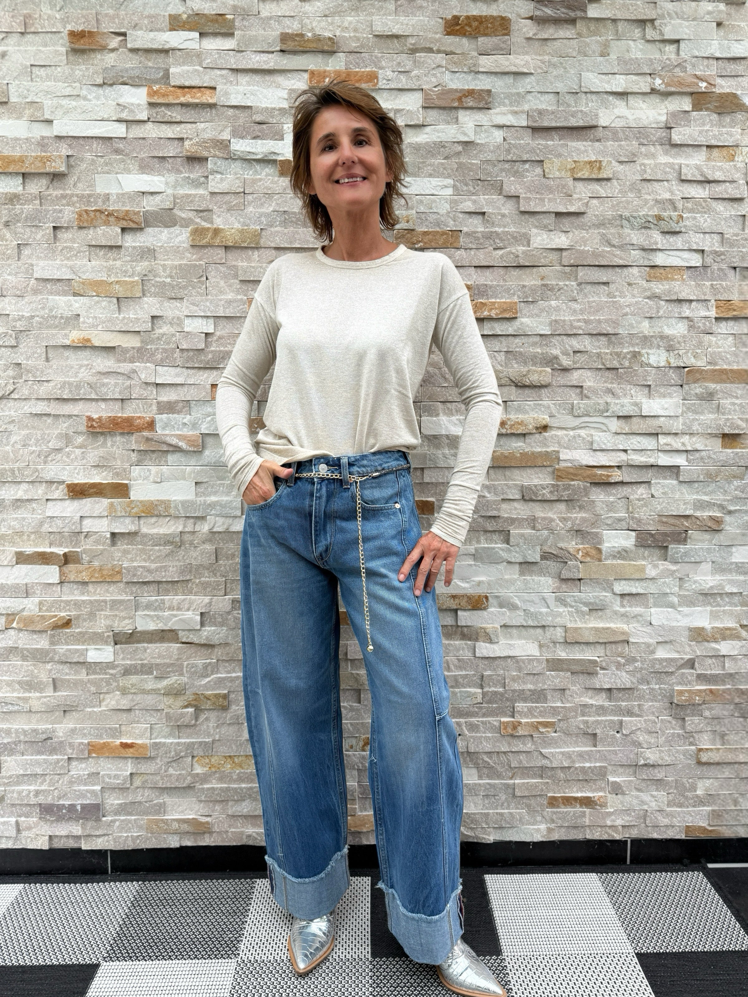 Langarm Lurex Shirt ALANIA mit Rundhals Caramel