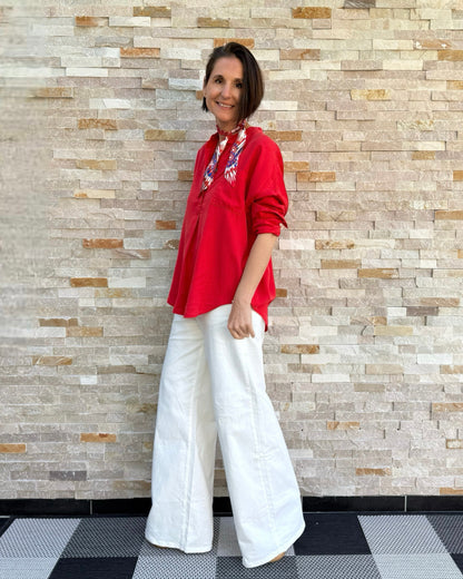 Lange Tunika Bluse aus Lyocell in Red
