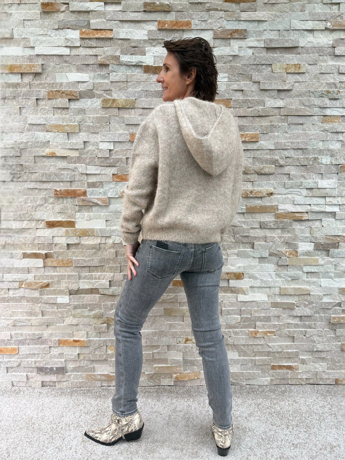 Knitted Alpaca Blend Hoodie in Beige