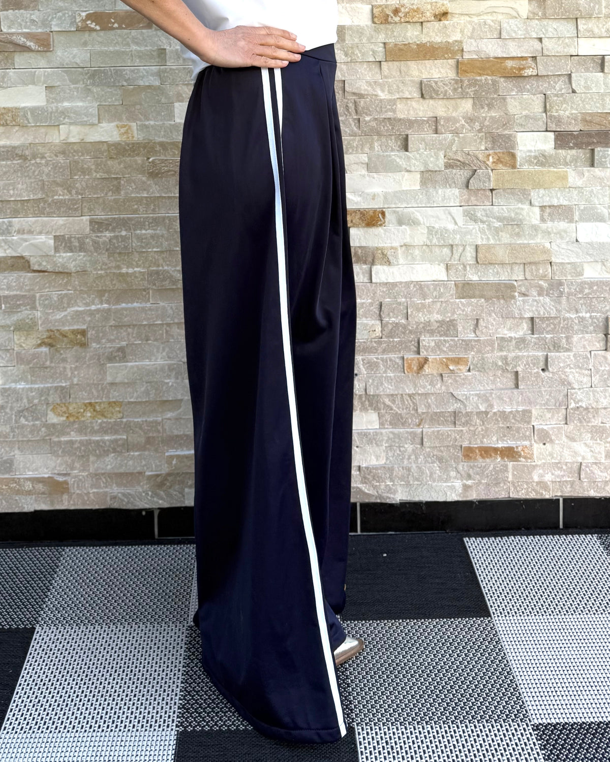 Track pants with galloon stripes in navy blue