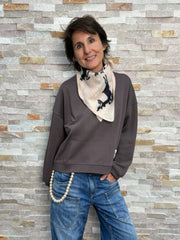 Cashmere Bandana Hirsch Motiv in Nude-Schwarz