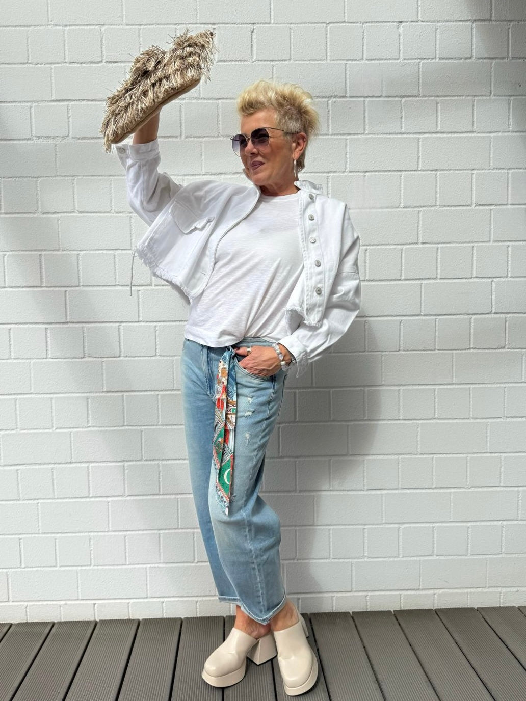 Kurze Jeansjacke Eye Weiß