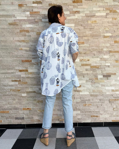 Hemdbluse "CERAMIC & MOUSE" in Weiß
