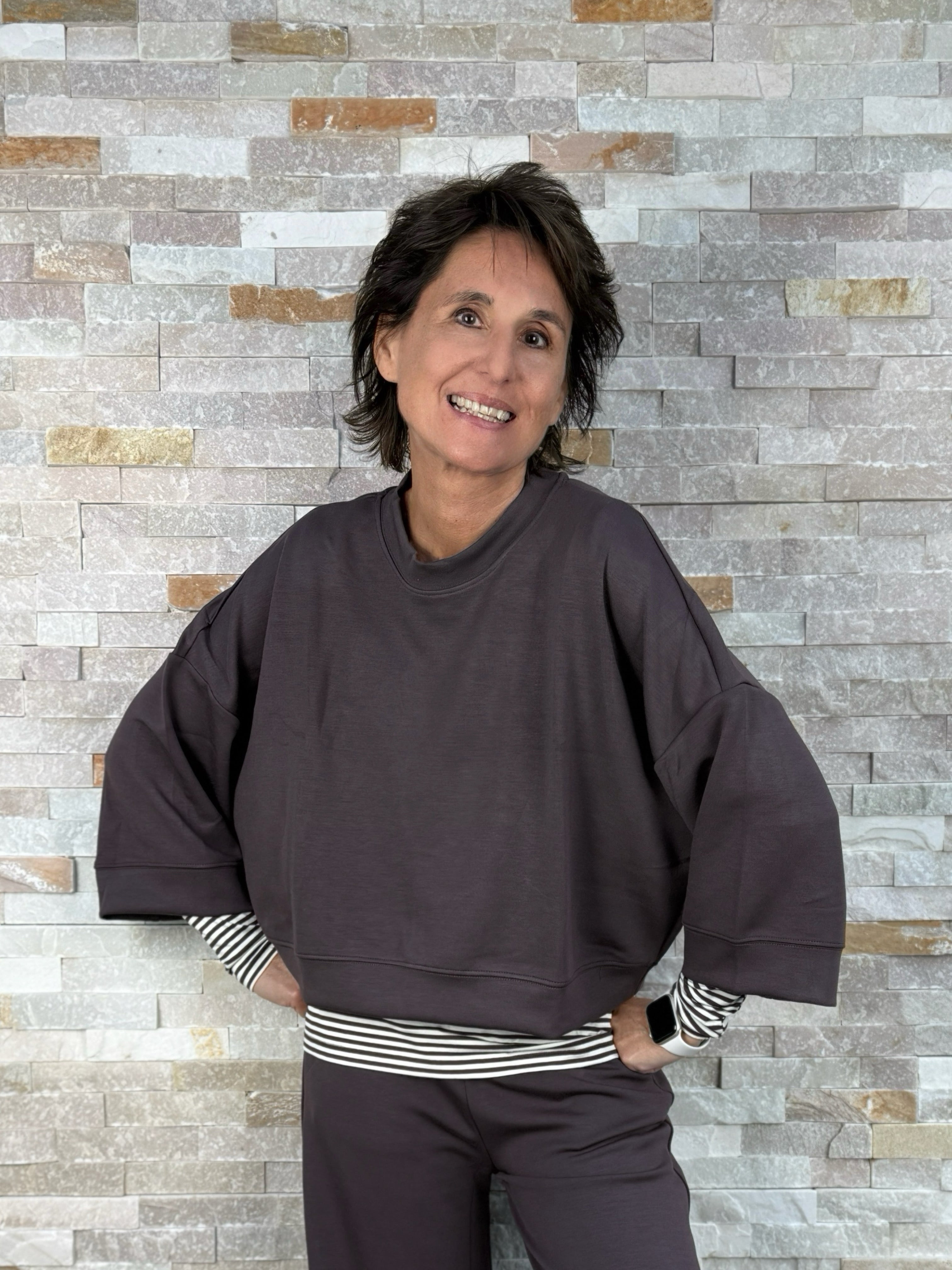 Cropped Sweatshirt aus Scuba in Chocolate