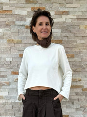 Cropped Sweatshirt FELPA mit offenem Saum in Latte
