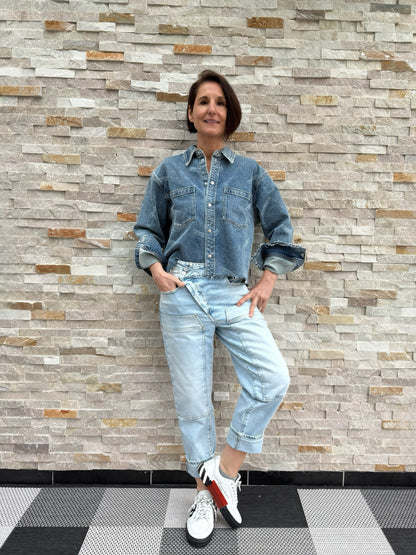 Jeans Hemd-Jacke BETH mit ER Logo in Mittelblau