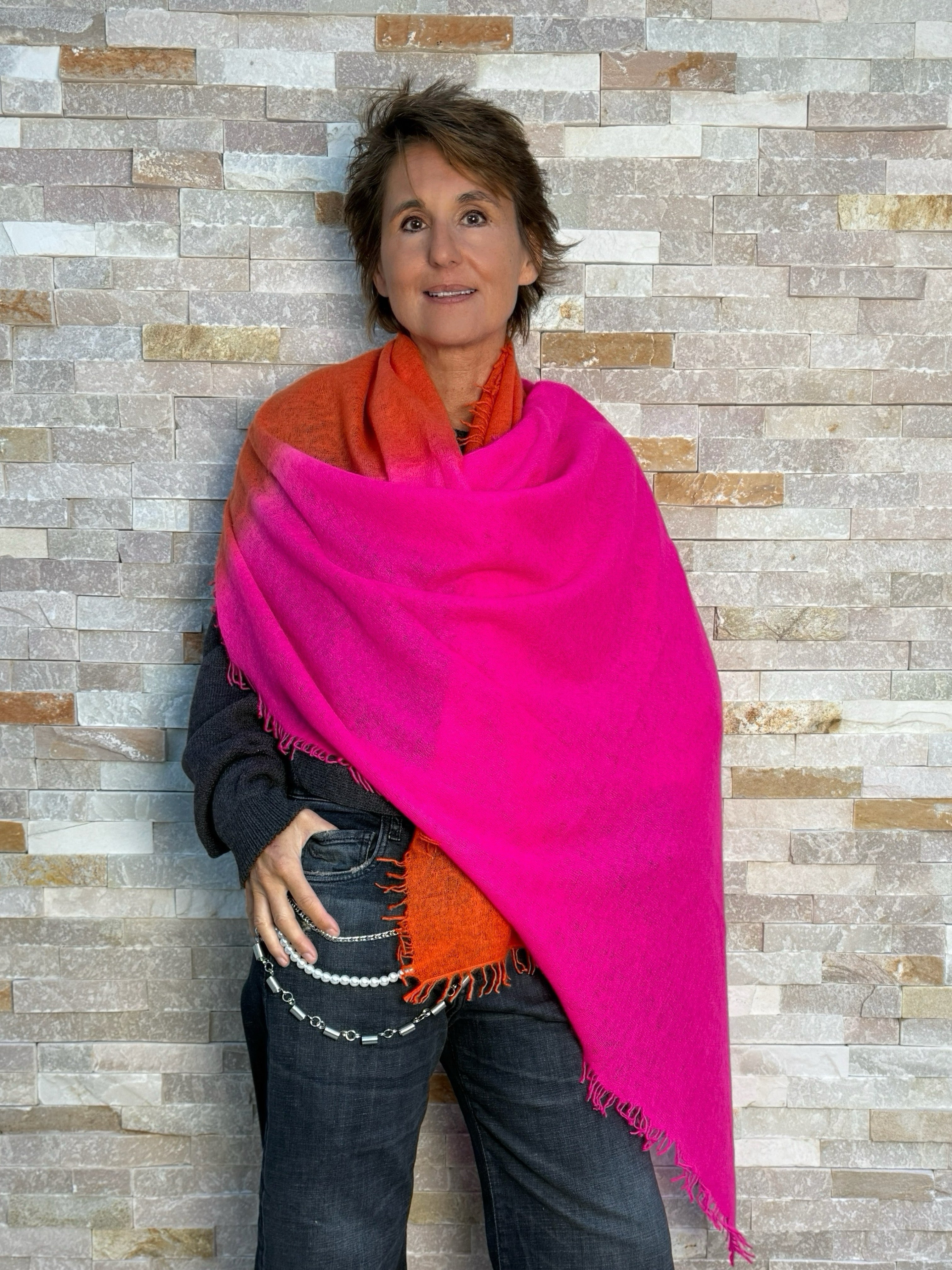 Cashmere scarf gradient pink with orange