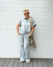 Halbarm Bluse HILLI in Jeansoptik Marble Grey