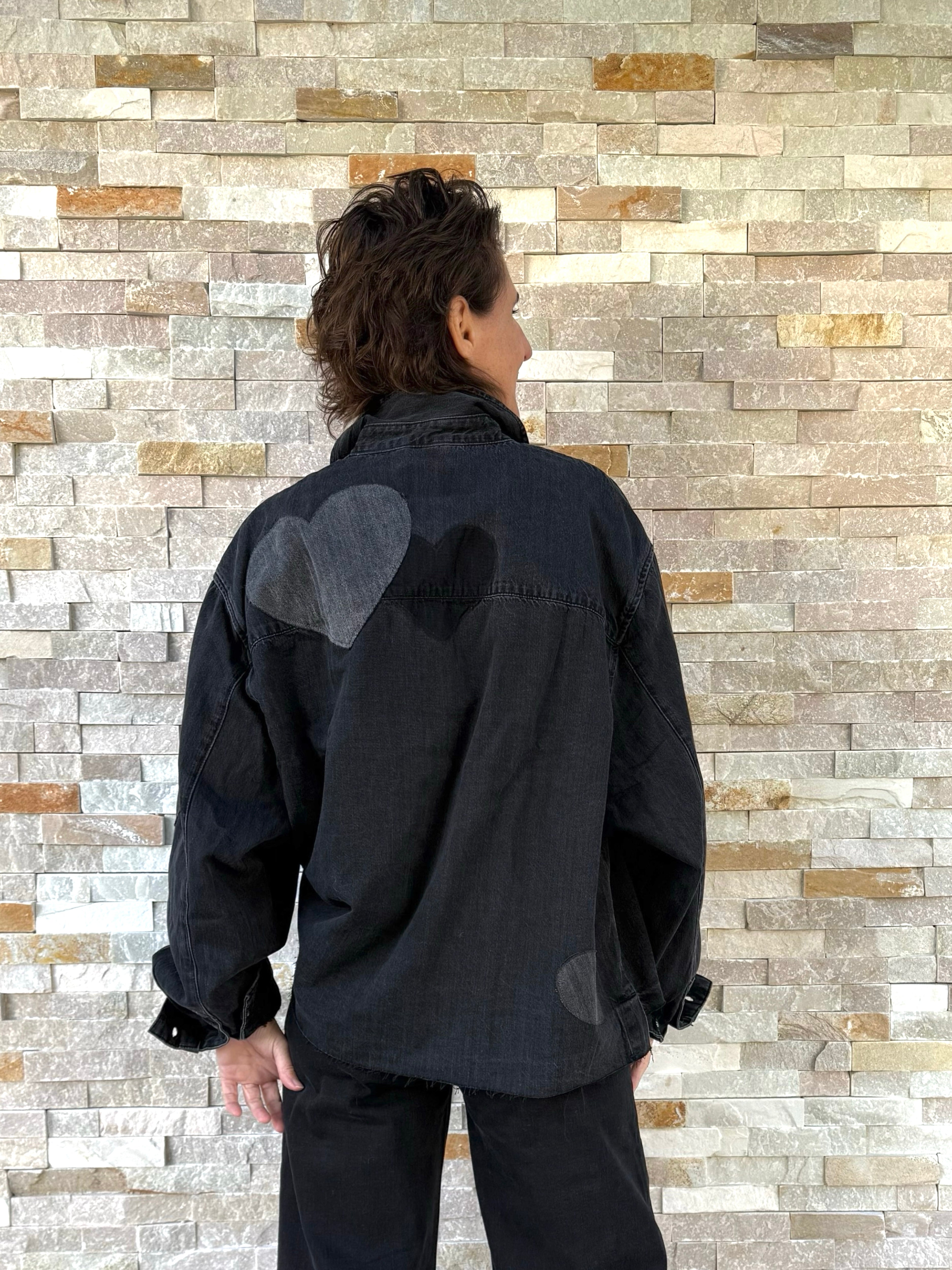 Jeanshemd BEBA mit Herzen in Black Denim