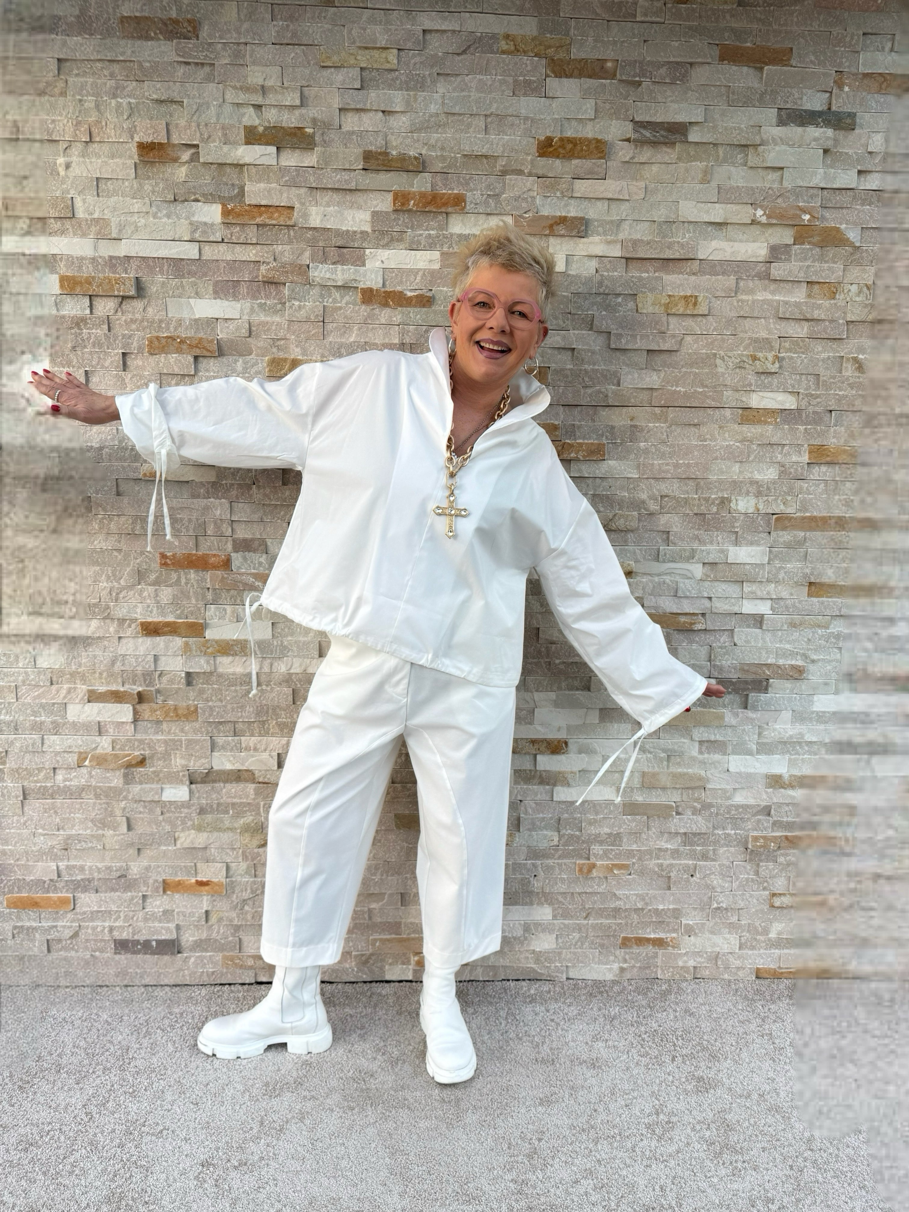 Tunika Bluse FIONA mit Stehkragen in Offwhite