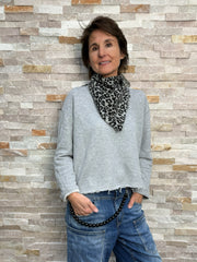 Cashmere Bandana LEO Hellgrau-Schwarz