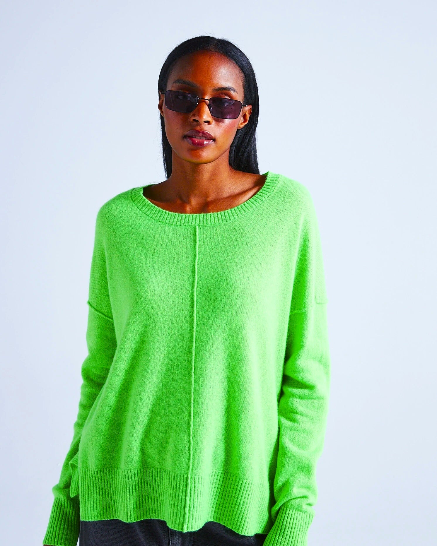 Boxy Casmere Pullover KENZA in Neon Grün