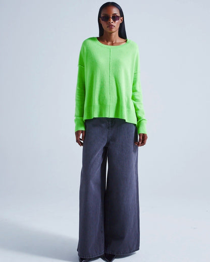 Boxy Casmere Pullover KENZA in Neon Grün