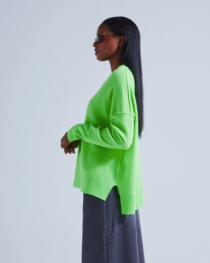 Boxy Casmere Pullover KENZA in Neon Grün