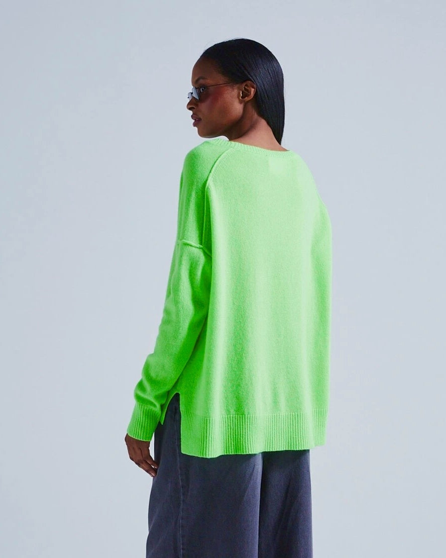 Boxy Casmere Pullover KENZA in Neon Grün