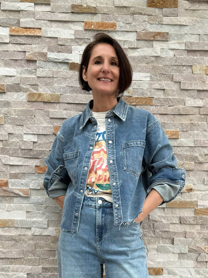 Jeans Hemd-Jacke BETH mit ER Logo in Mittelblau