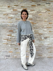 Cropped Sweatshirt FELPA mit offenem Saum in Hellgrau