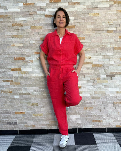 Leinen Hose mit Gummibund Rot
