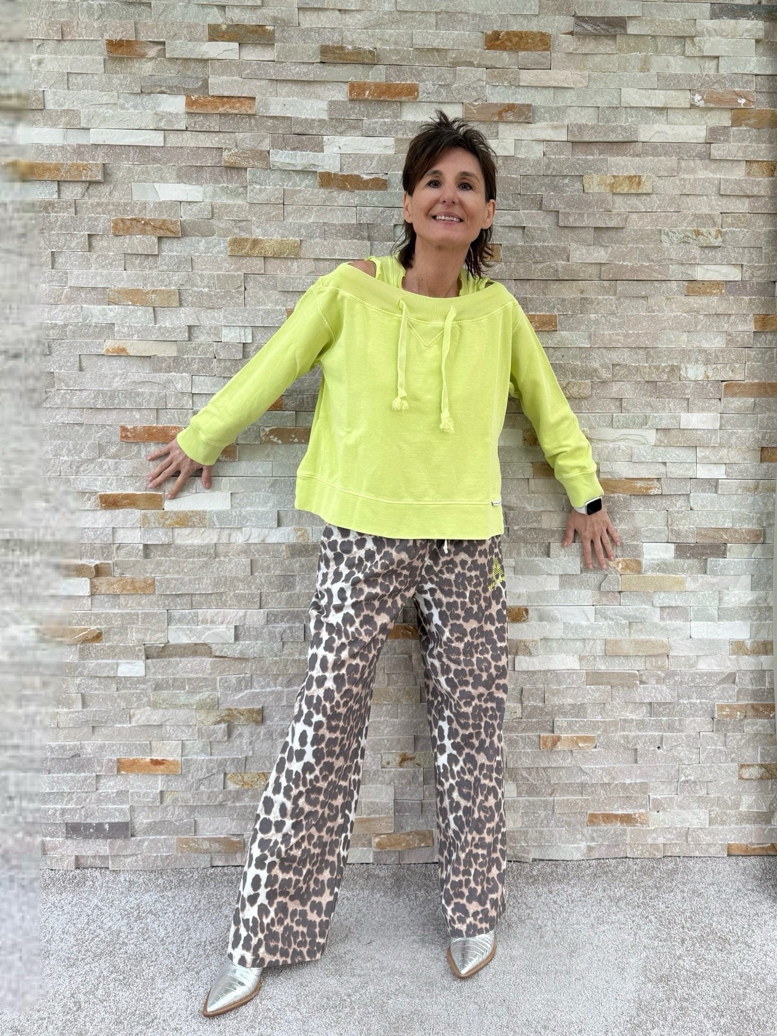 Track Pants mit Animal Print Beige-Braun