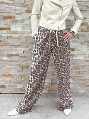 Track Pants mit Animal Print Beige-Braun