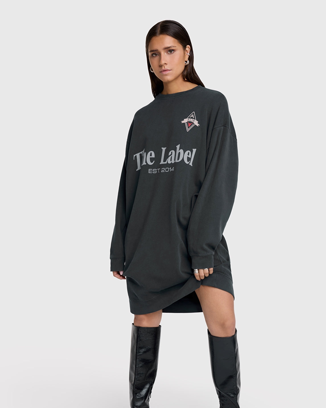 THE LABEL Sweatshirt Kleid Schwarz