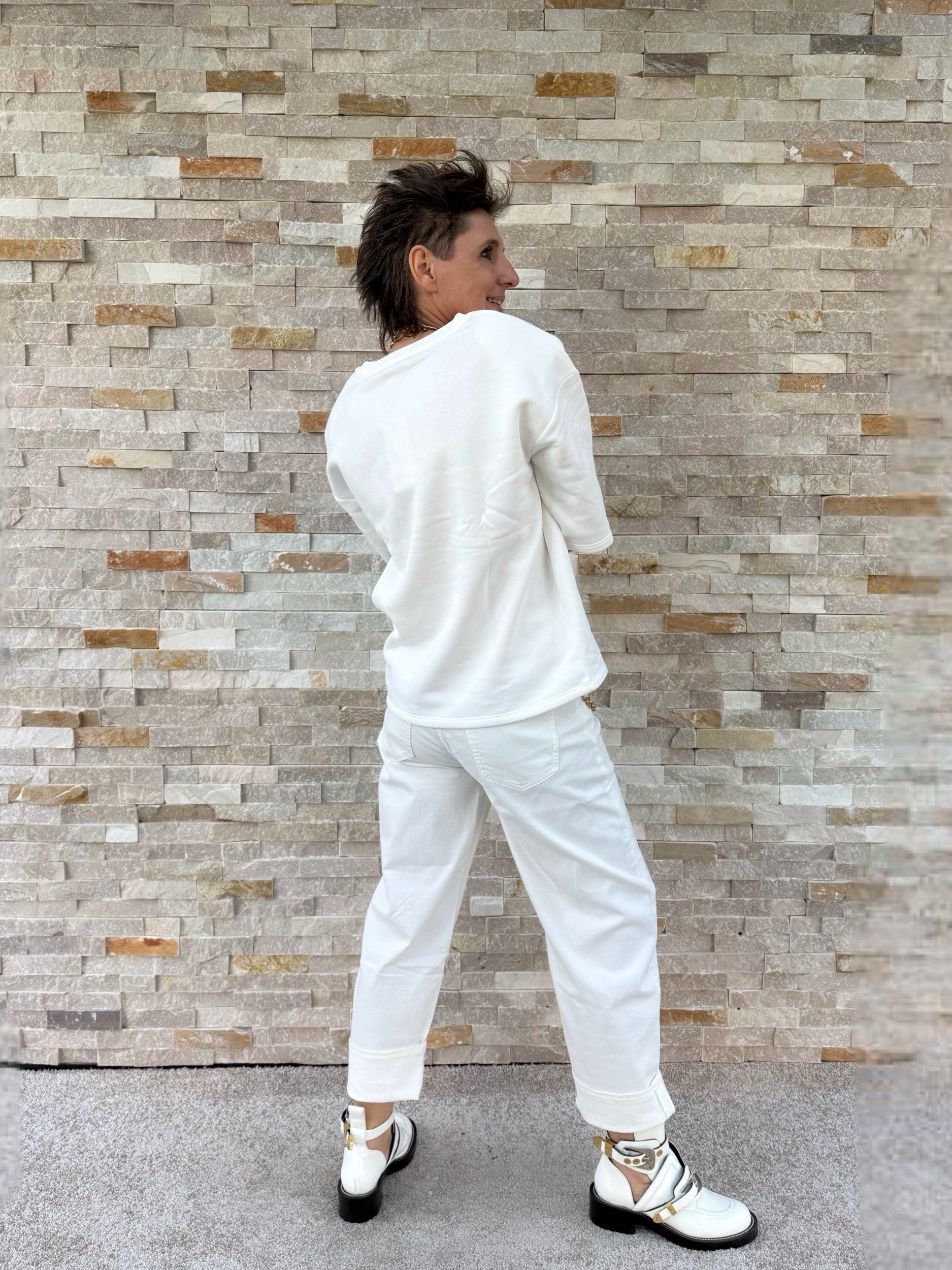 Oversized V-Neck Sweatshirt in Off-White