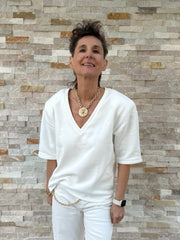 Oversized Sweatshirt mit V-Ausschnitt in Offwhite