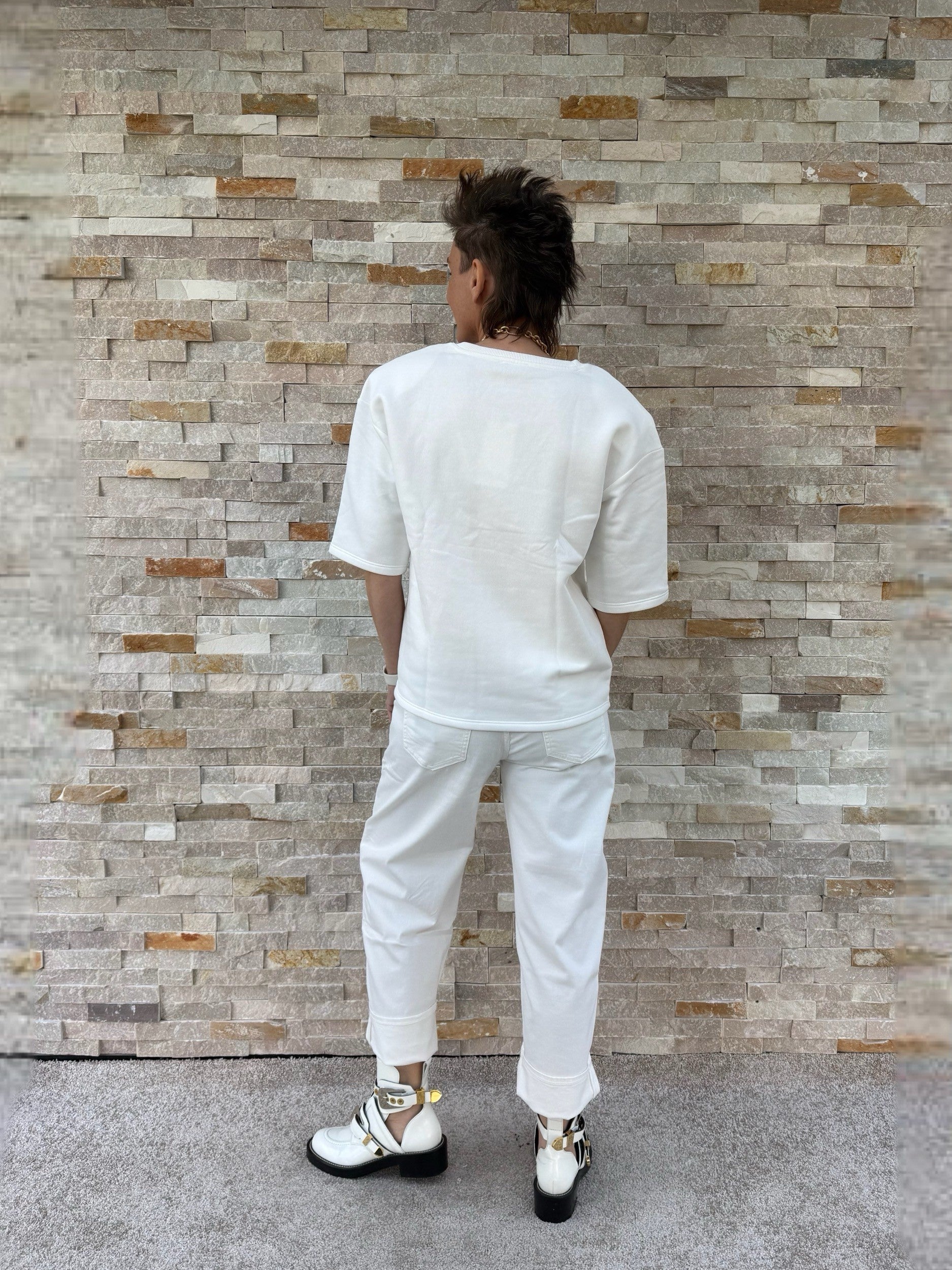 Oversized V-Neck Sweatshirt in Off-White