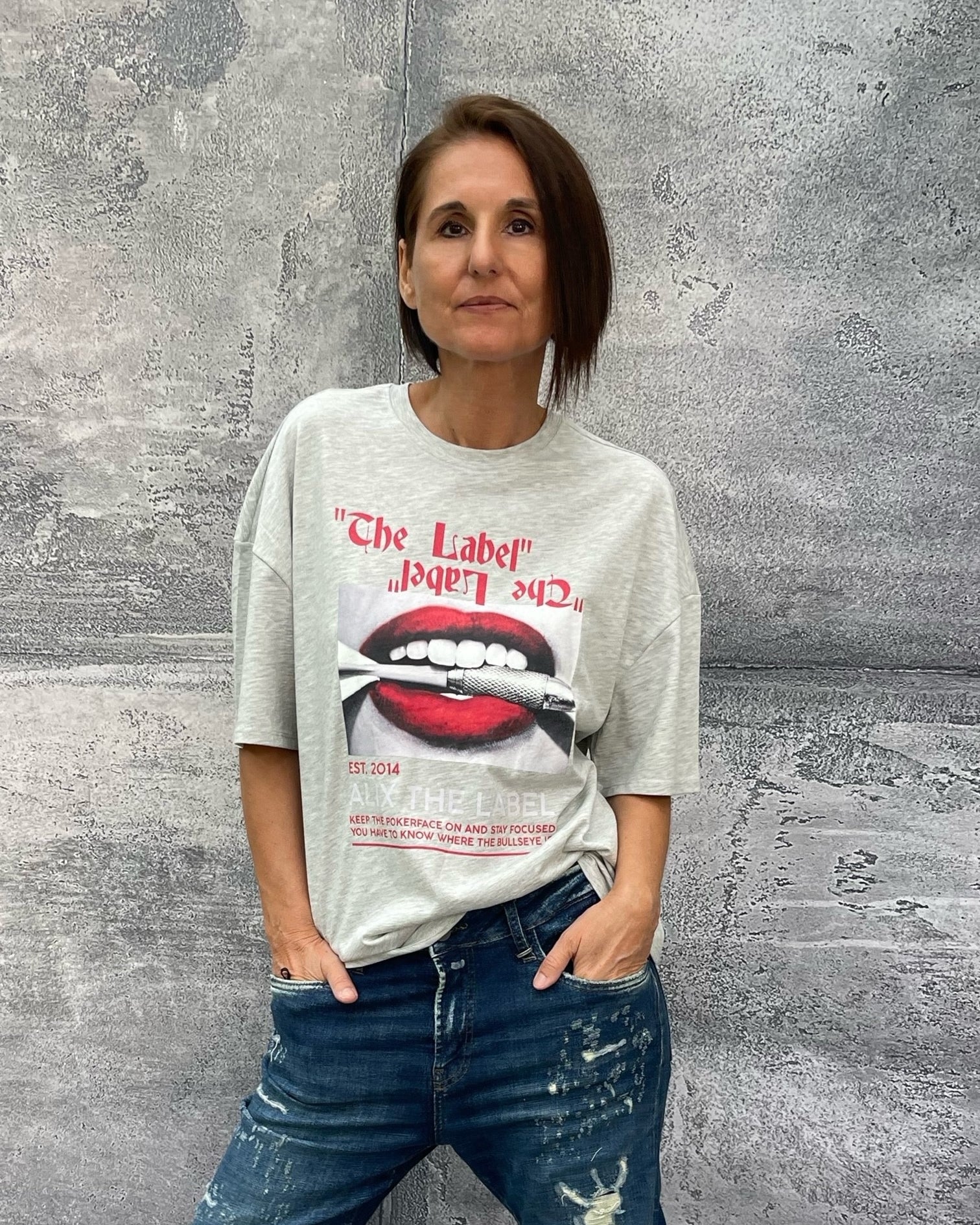 T-Shirt LIPS in soft Grey Melange