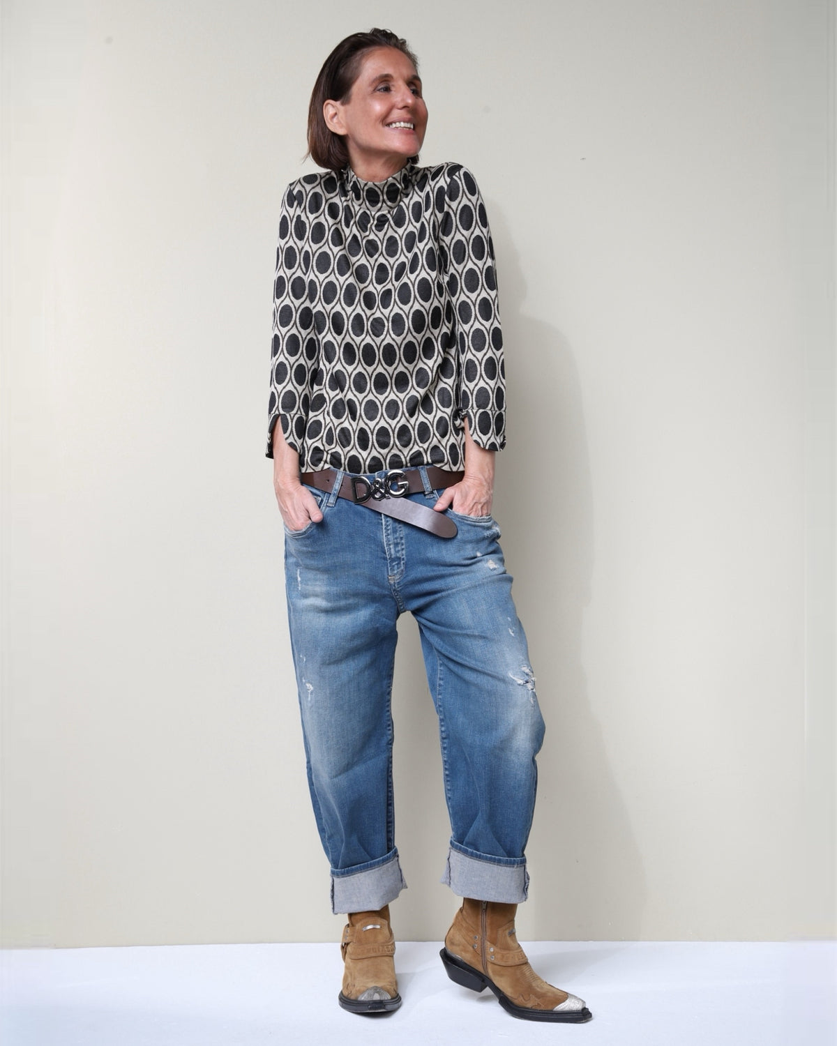Jacquard Jerseyshirt MIKME mit Stehkragen im Retromuster