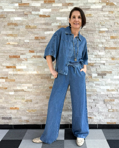 Wide Leg Hose SILKA in Jeans Optik Sunlight Blue