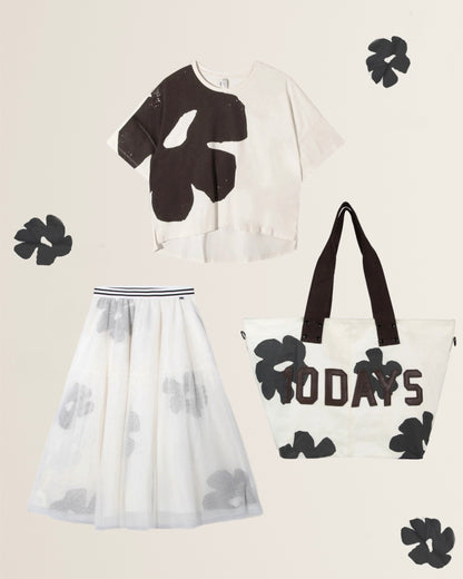 Großer Canvas Shopper Flower in Ecru