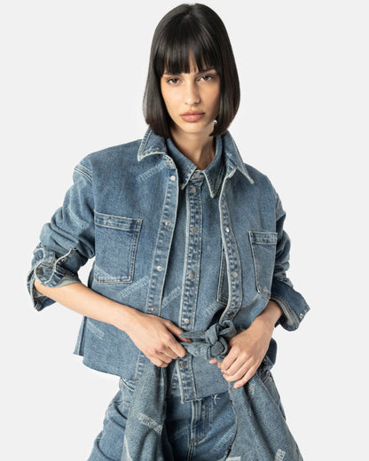 Jeans Hemd-Jacke BETH mit ER Logo in Mittelblau