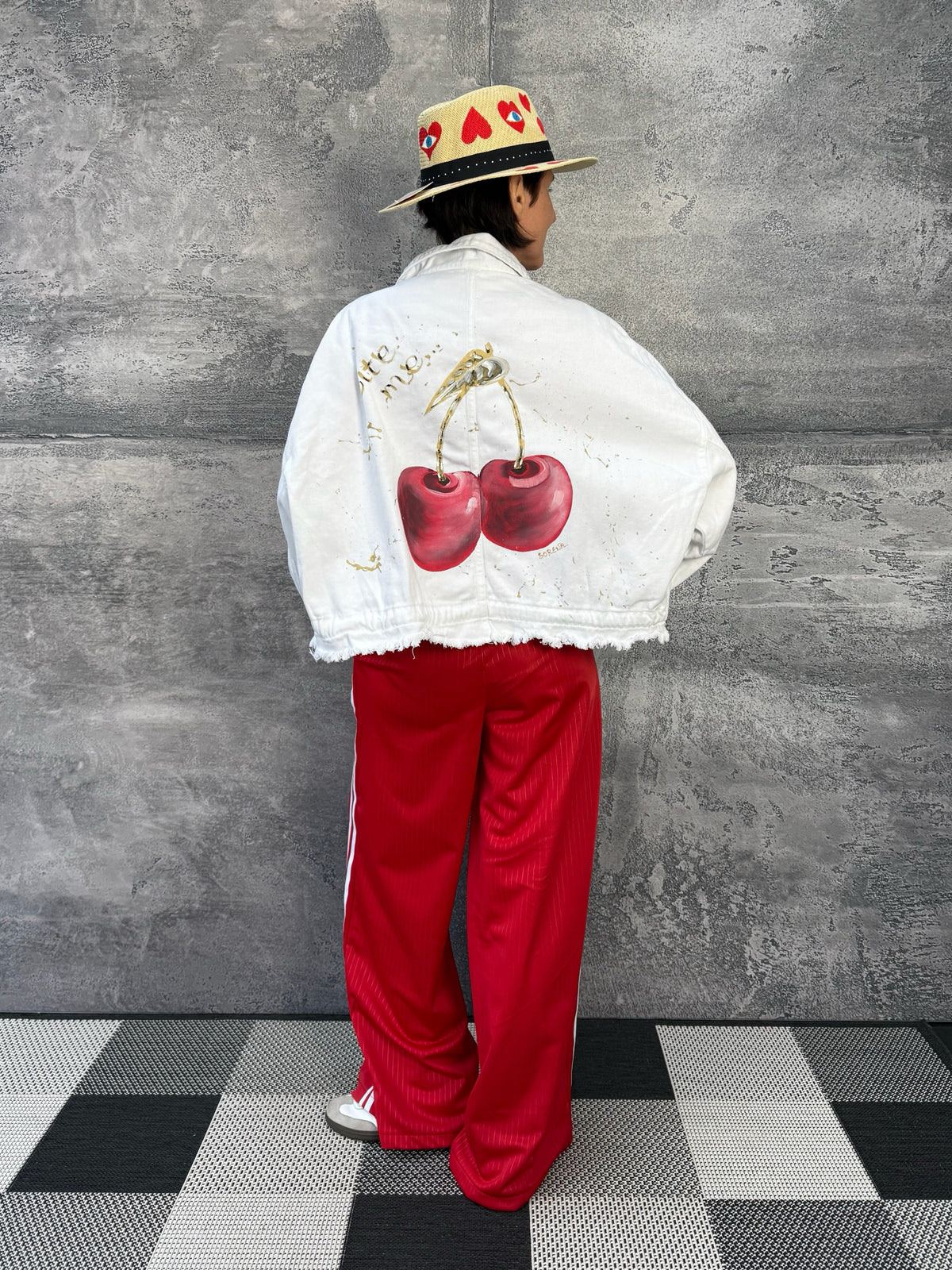 Track pants with galloon stripes in red