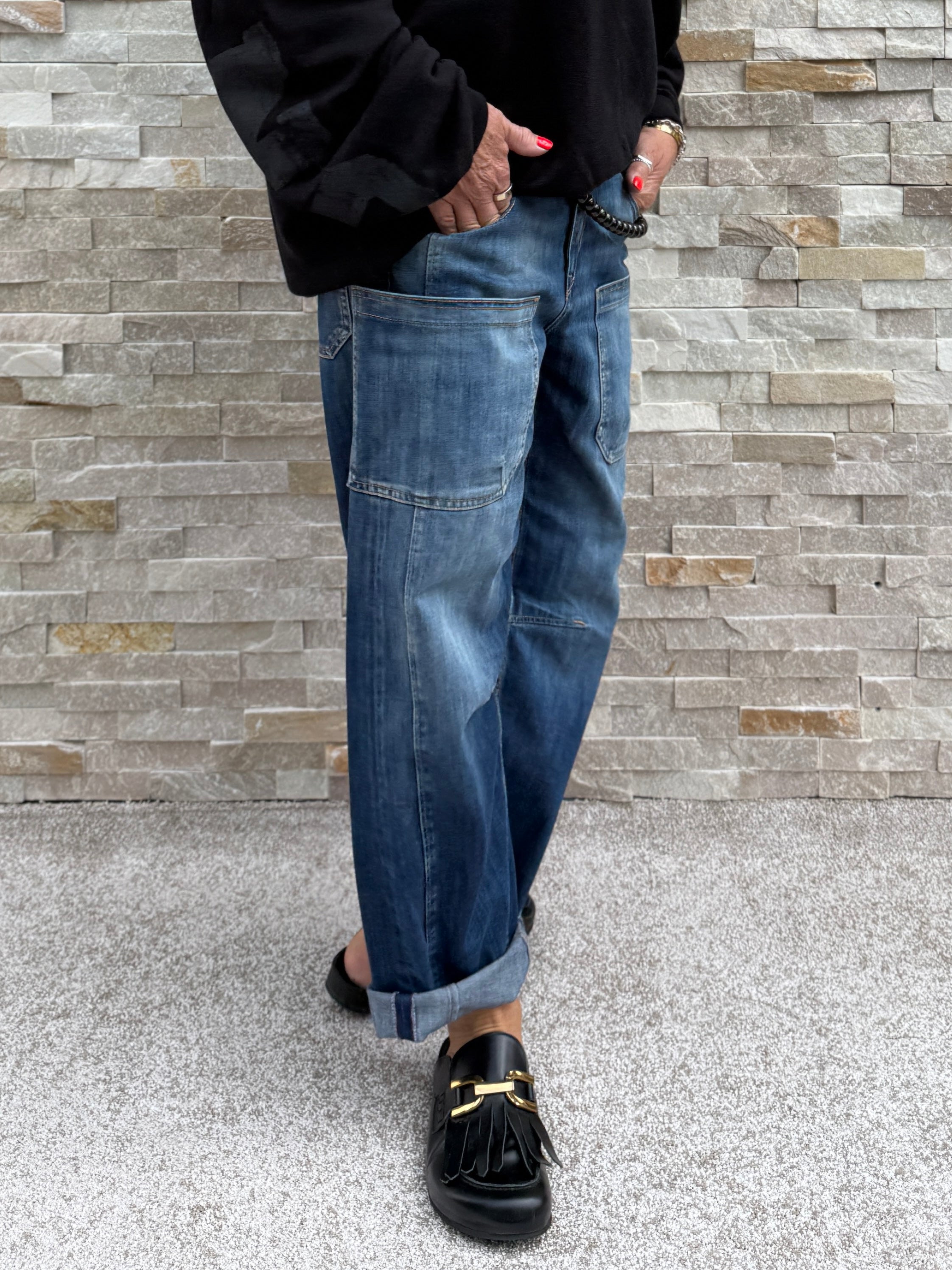 Jeans MADIE NEO mit aufgesetzten Taschen Mittelblau