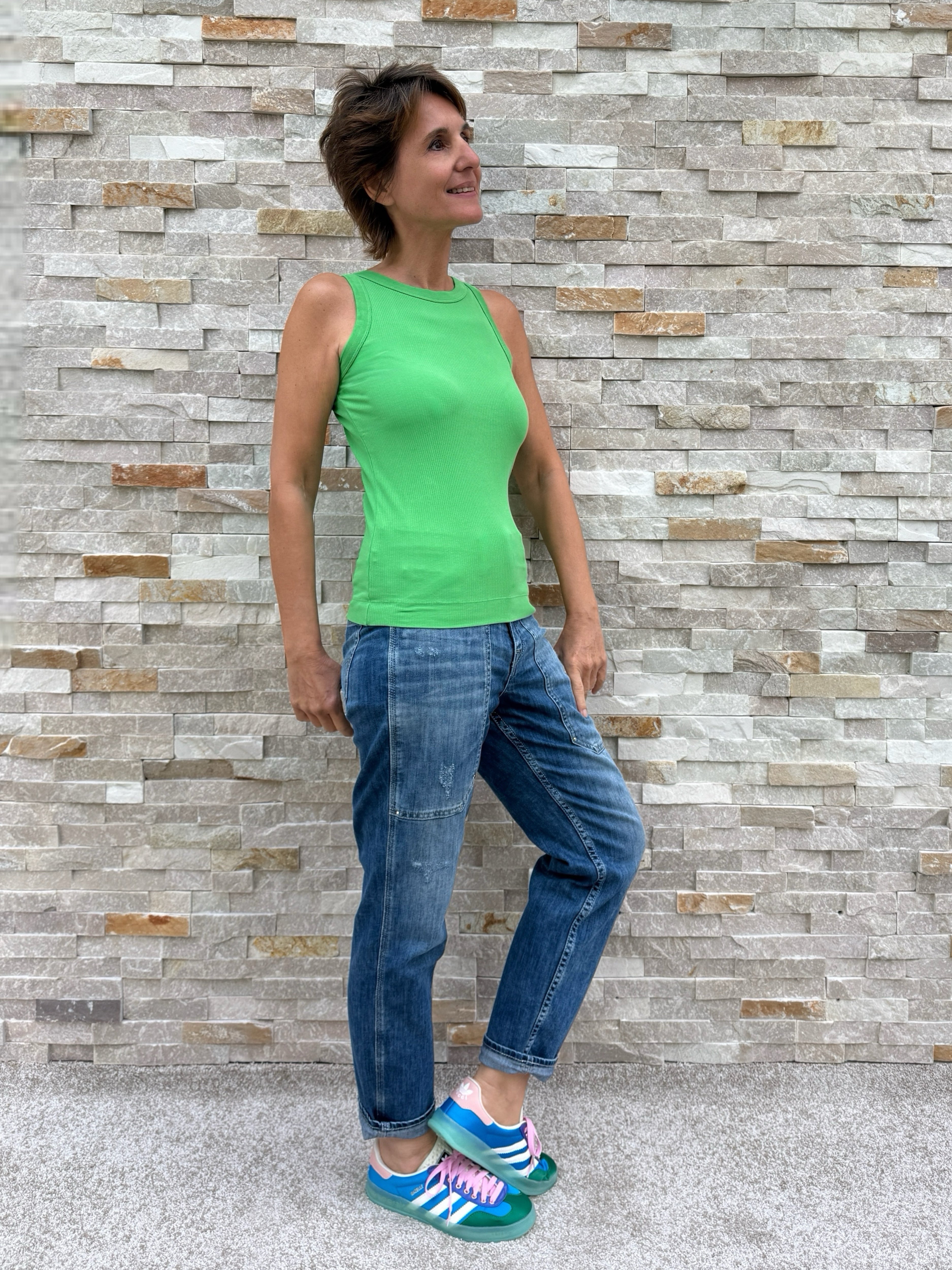 Tank top fine rib in white