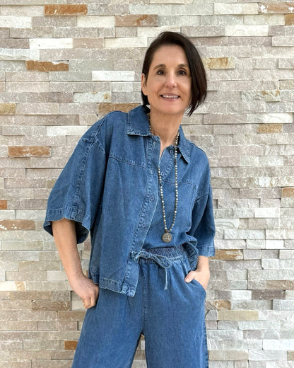 1/2 Arm Bluse HILLI in Jeans Optik Sunlight Blue