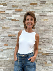 Tank top fine rib in white