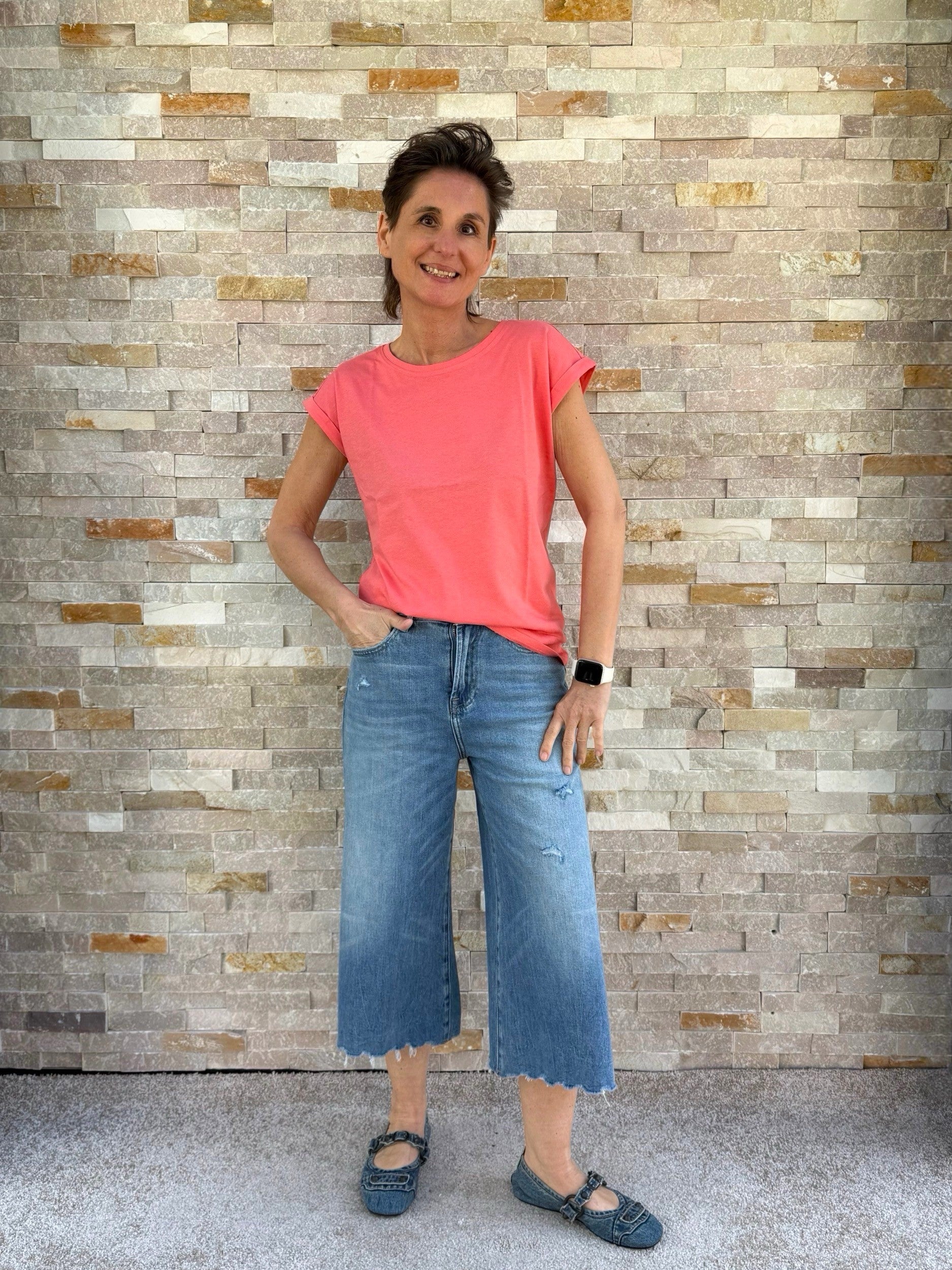 T-Shirt ohne Ärmel Rückendruck GRABBY in Coralle