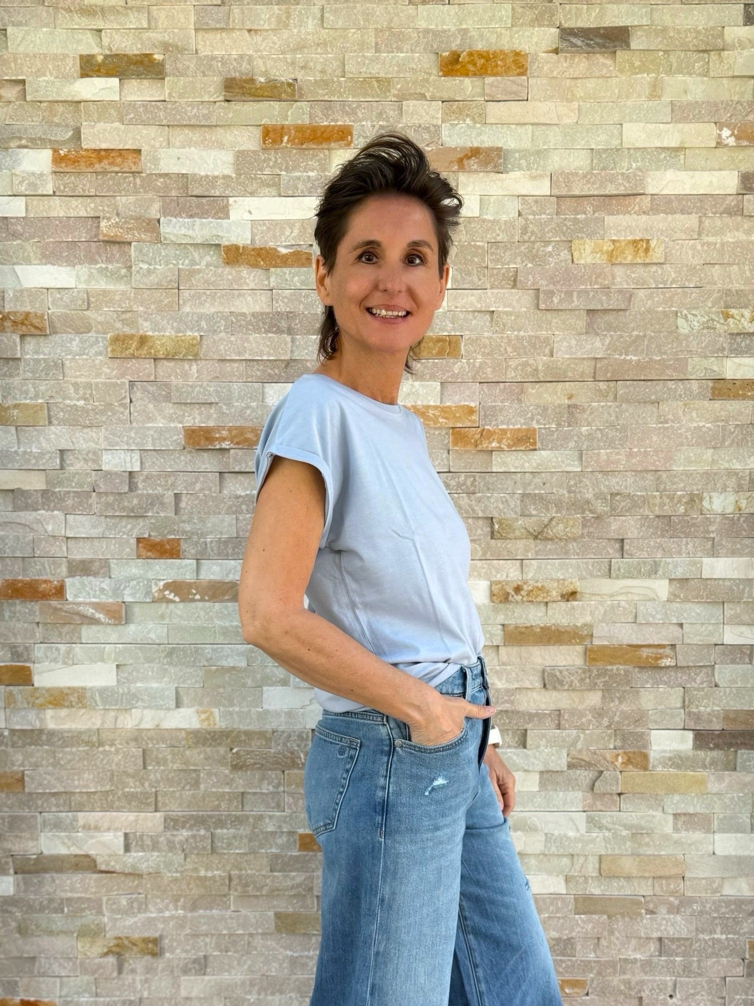 T-Shirt ohne Ärmel Rückendruck La Dolce Vita in Blue
