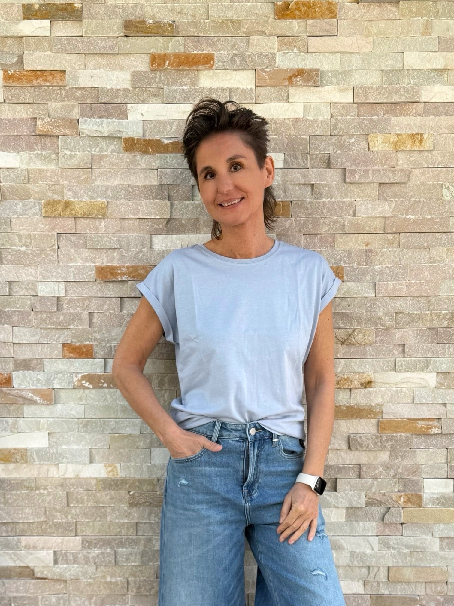 T-Shirt ohne Ärmel Rückendruck La Dolce Vita in Blue