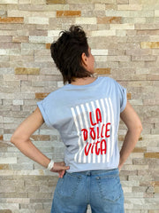 T-Shirt ohne Ärmel Rückendruck La Dolce Vita in Blue