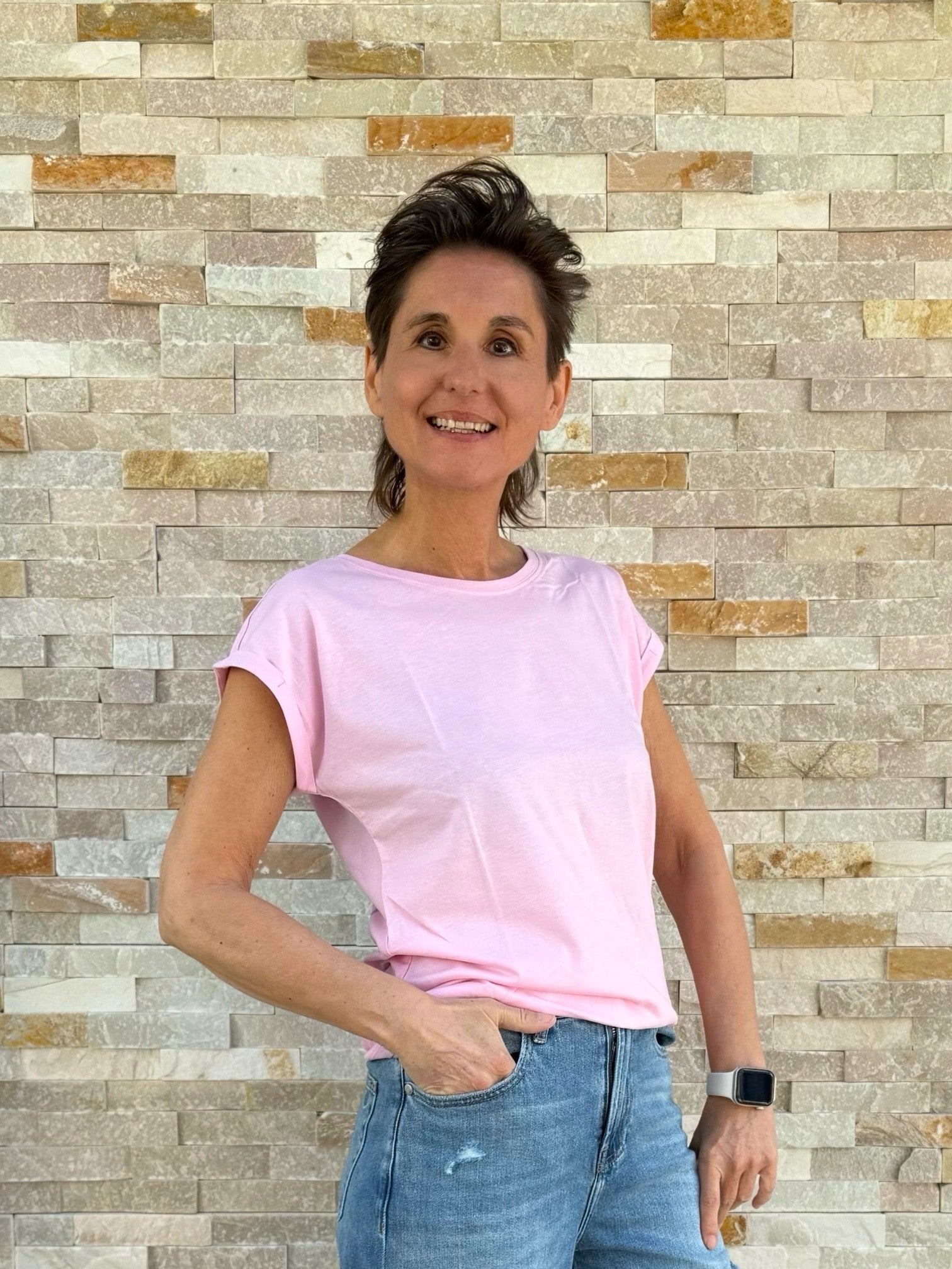 T-Shirt ohne Ärmel Rückendruck SARDINES in Light Pink