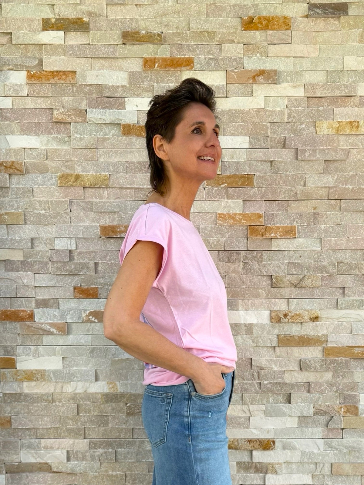 Sleeveless T-shirt back print SARDINES in Light Pink