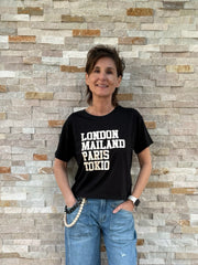 T-Shirt mit LONDON Aufdruck in Schwarz