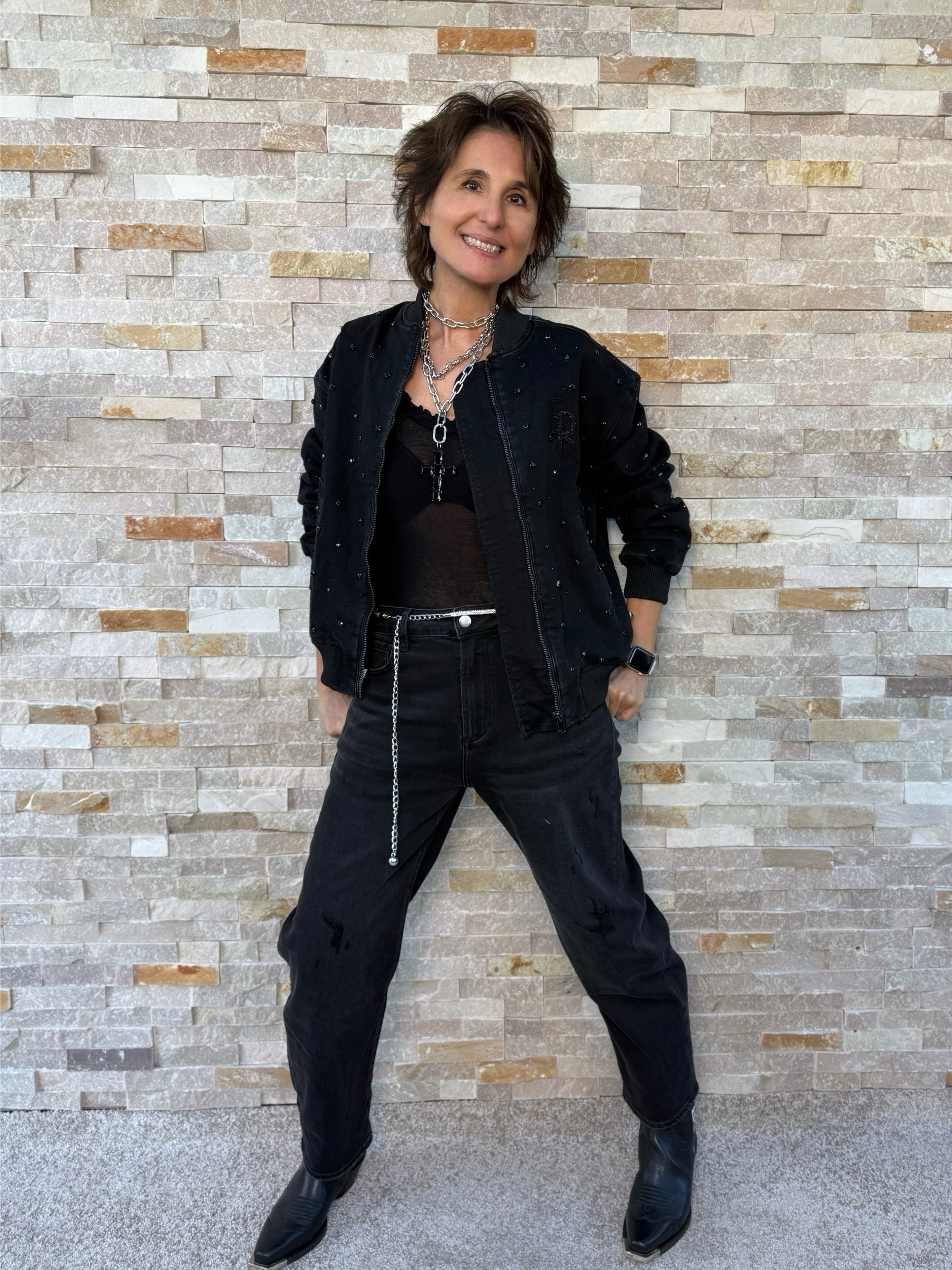 Jeans Blouson ISLA mit Strass-Steinen Allover in Schwarz