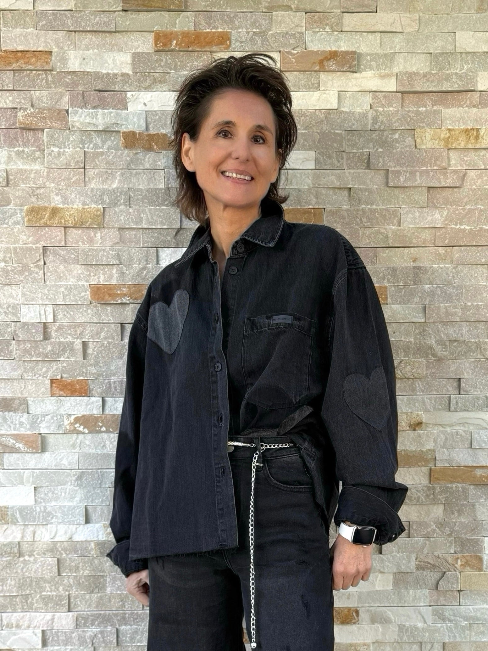 Jeanshemd BEBA mit Herzen in Black Denim