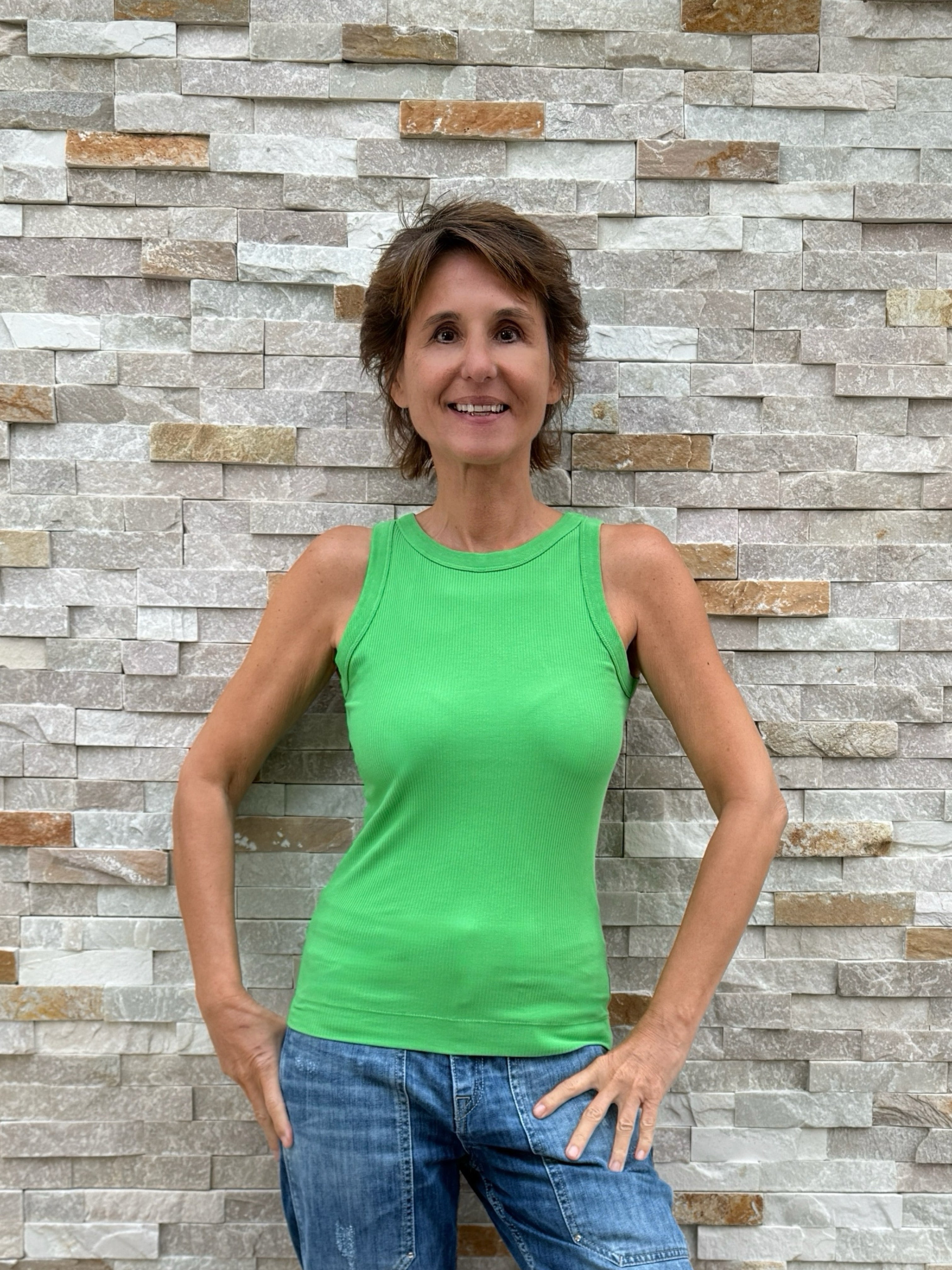 Tank top fine rib in white