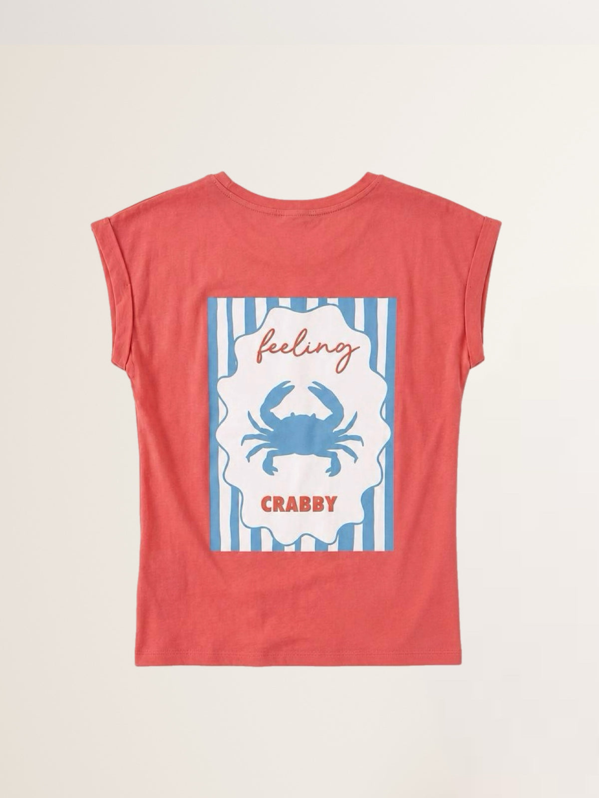 Sleeveless T-shirt with back print GRABBY in Coral